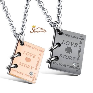 گردنبند زوج دخترانه پسرانه استیل با آویزکتاب Love Story کد ۷۷۷۶-13947